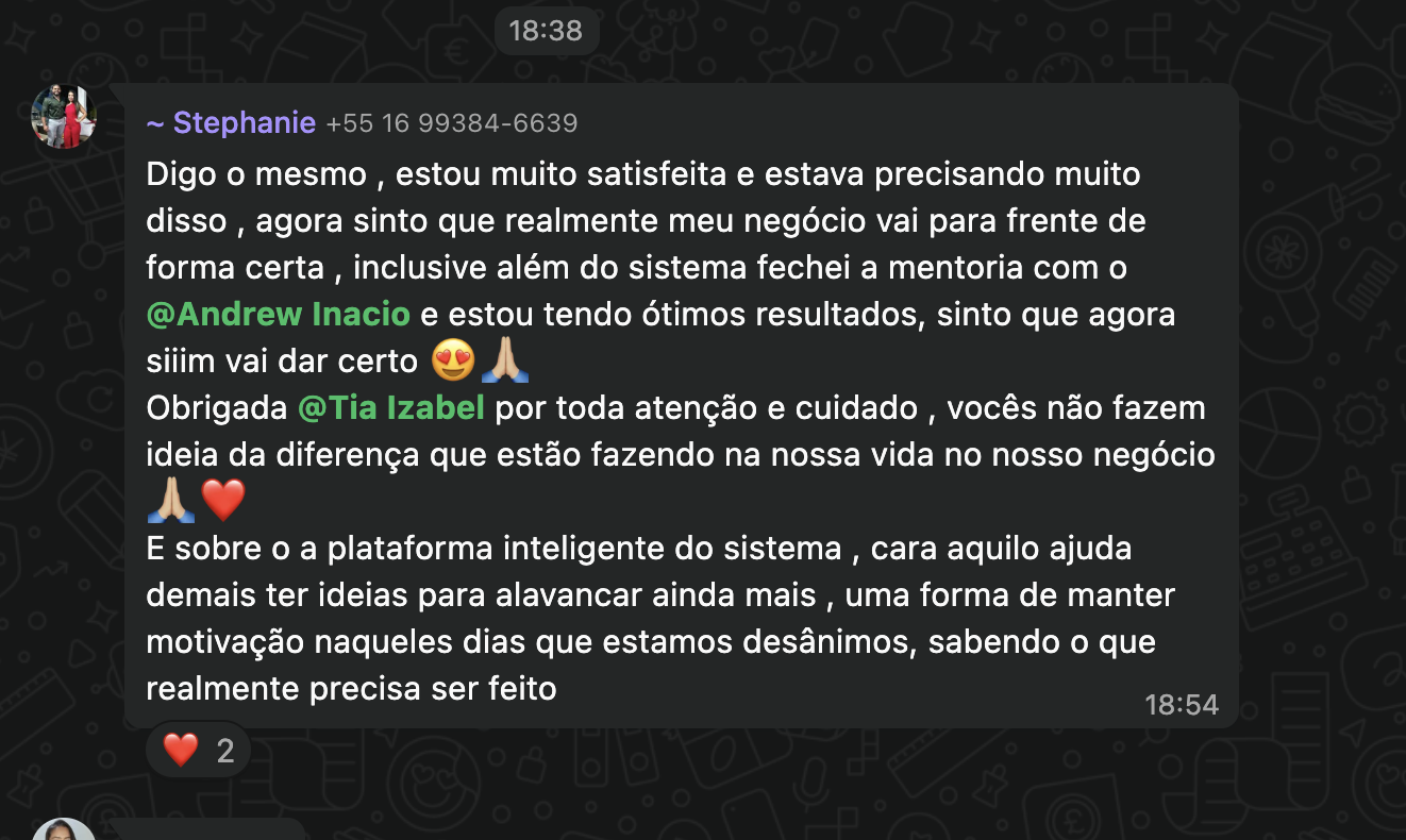 Depoimento de Stephanie no WhatsApp